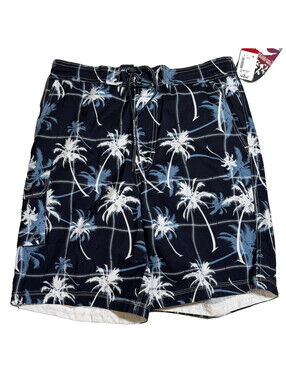 Free Country Aqua Tech Swim Shorts Trunks Blue Palm Trees Mens Medium  NWT